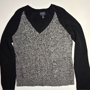 Chaps Black and Grey V-Neck Sweater Size Large